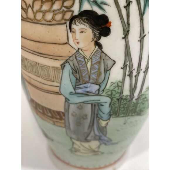 Chinese 20th Century Handpainted Marriage Story Poem Figural Vase Porcelain - Picture 8 of 13